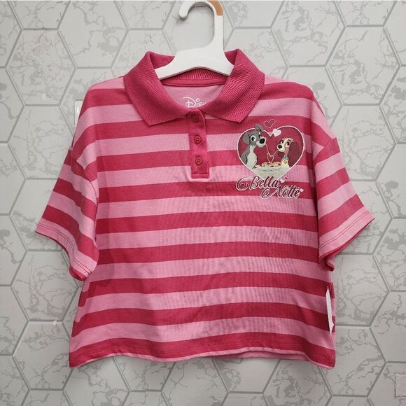 Nwt Girls' Disney Lady & The Tramp Valentine's Day Croped Polo Graphic T-Shirt - Picture 3 of 7